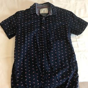 fox print button up shirt